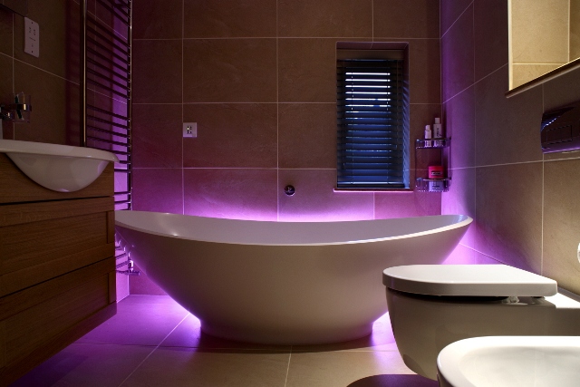 Bathroom with coloured lighting