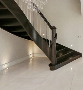 Staircase with floor wash lights